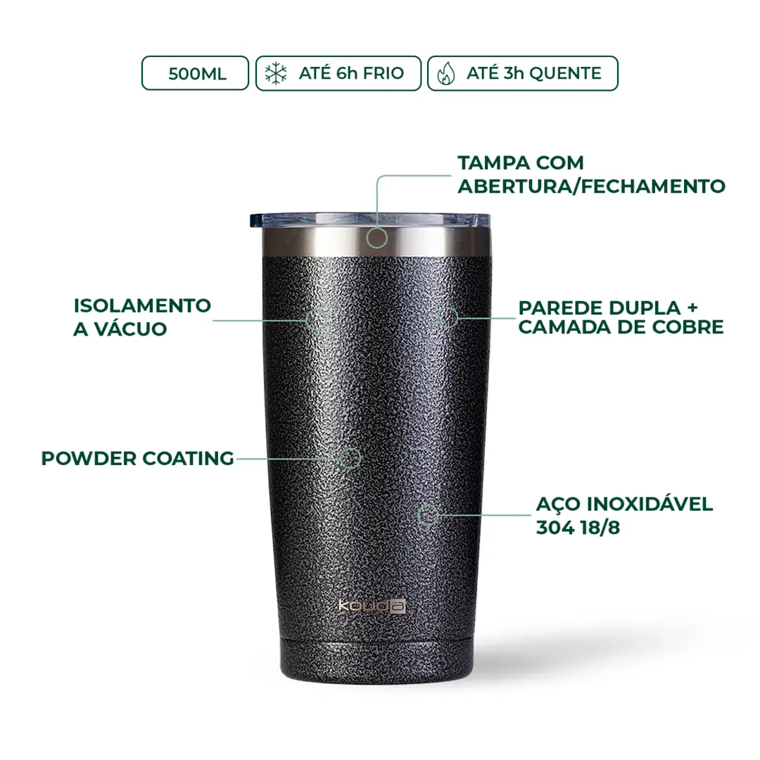 Copo Térmico Kouda Don - 500ml - Preto Hammertone