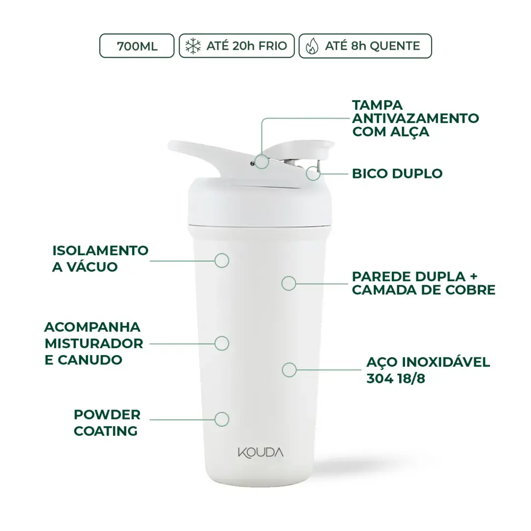 Coqueteleira Shaker Térmica Kouda Fox - 750ml - Branco
