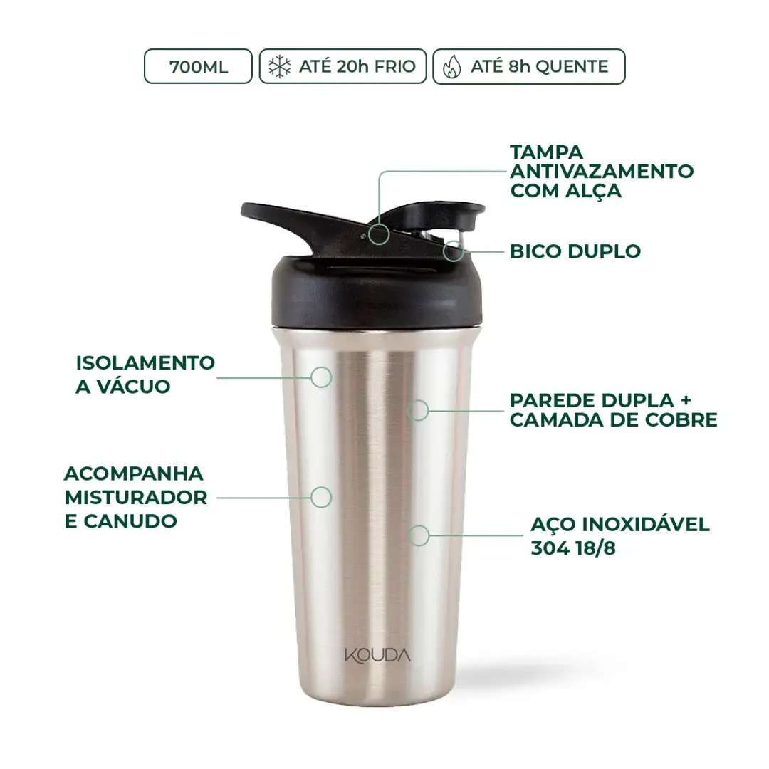 Coqueteleira Shaker Térmica Kouda Fox - 750ml - Prata