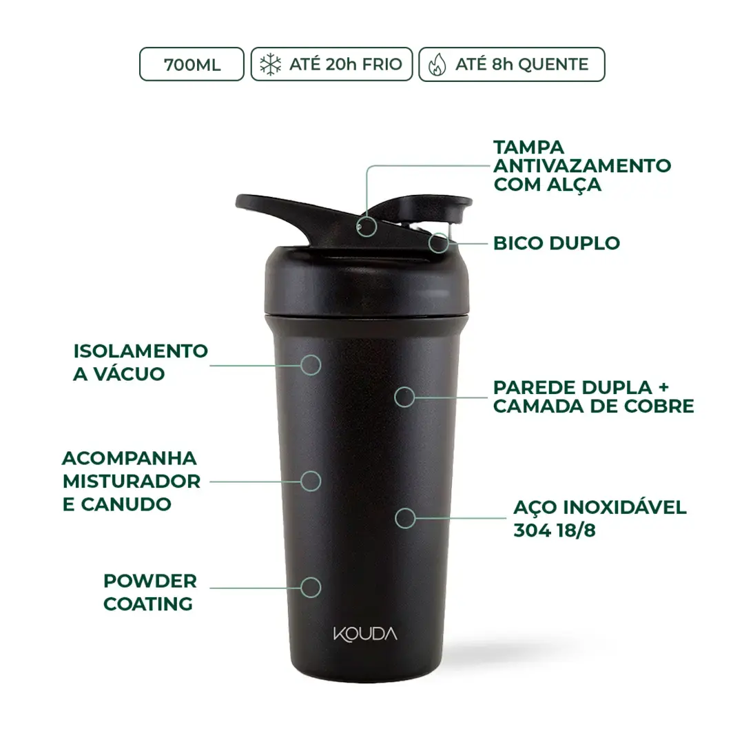 Coqueteleira Shaker Térmica Kouda Fox - 750ml - Preto