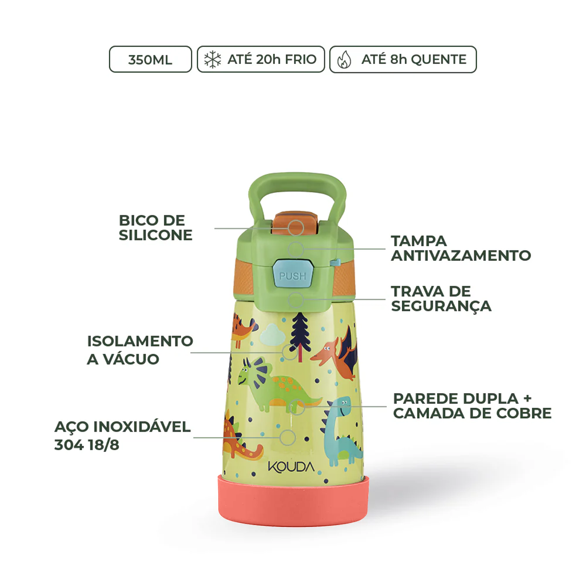 Garrafa Térmica Kouda Oka Kids – 350ml - Dinossauros