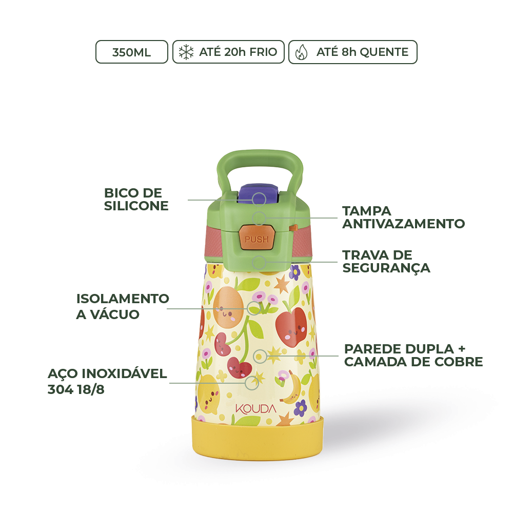 Garrafa Térmica Kouda Oka Kids – 350ml - Frutinhas