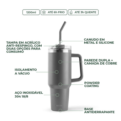Caneca Térmica Kouda Vik - 1200ml - Cinza