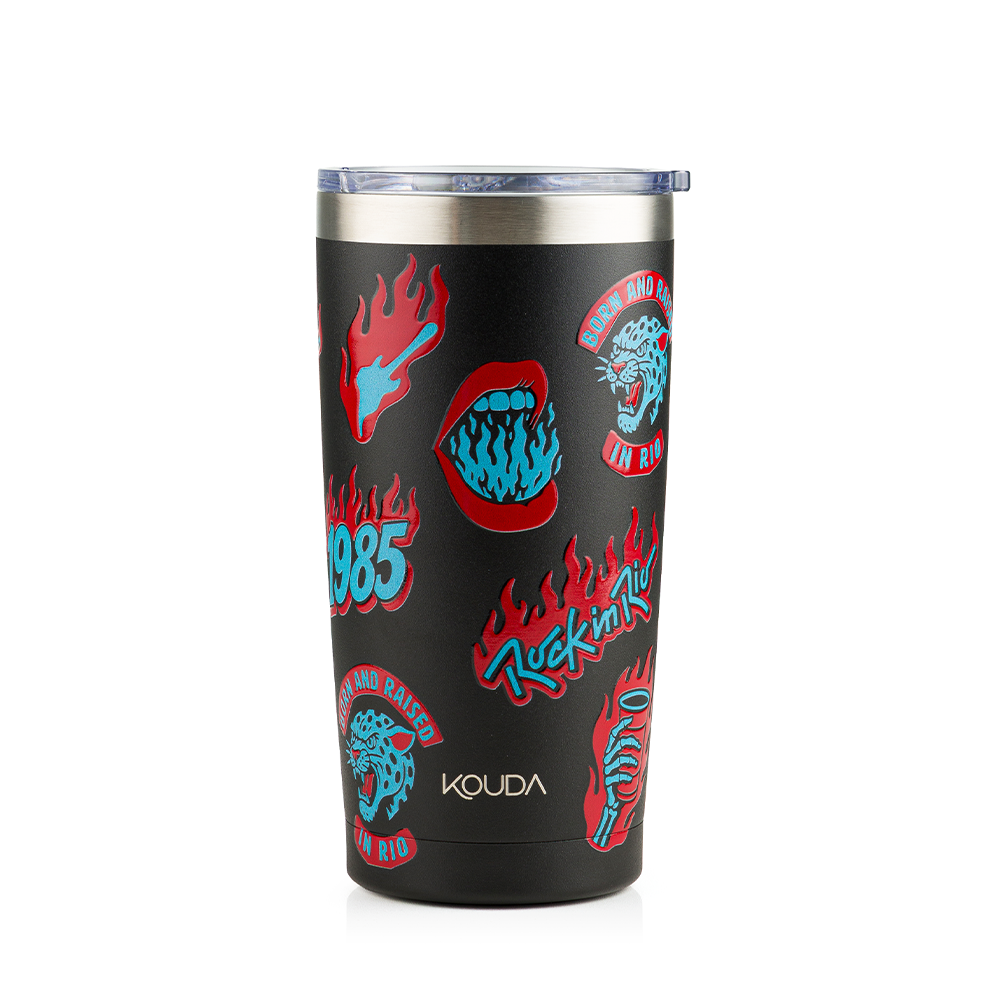 Copo Térmico Kouda Don - 500ml - Rock in Rio - On Fire - Preto