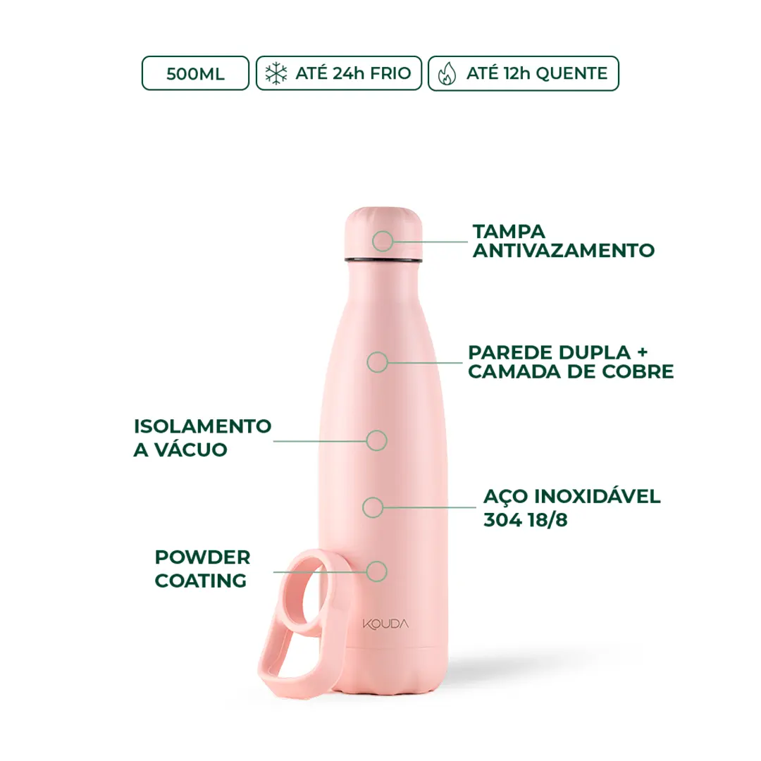 Garrafa Térmica Kouda Grey - 500ml - Rosa Claro