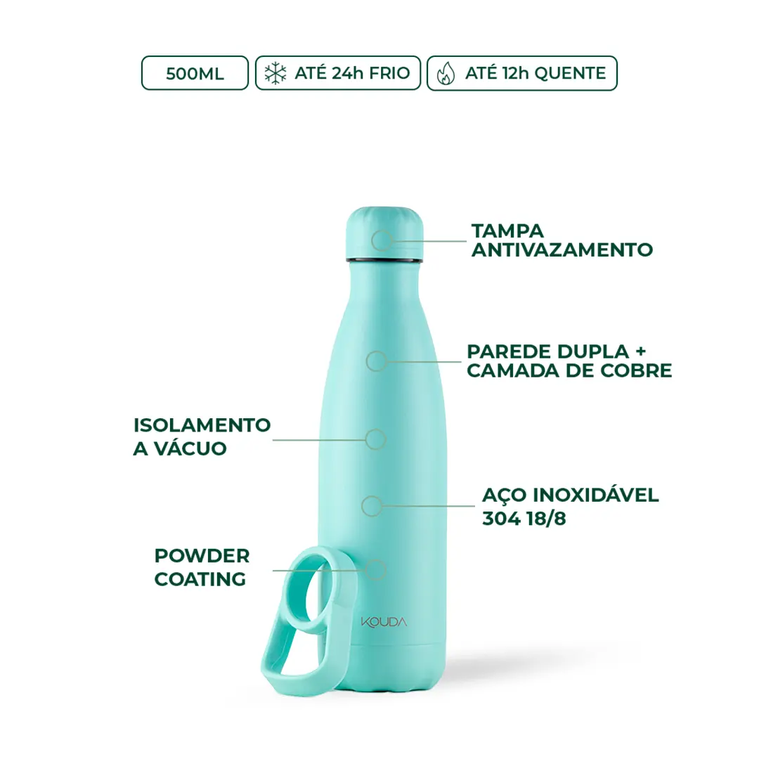 Garrafa Térmica Kouda Grey - 500ml - Verde Agua