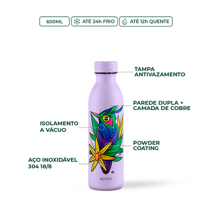 Garrafa Térmica Kouda Krios - Beija Flor - F. Garu - 600ml - Lavanda