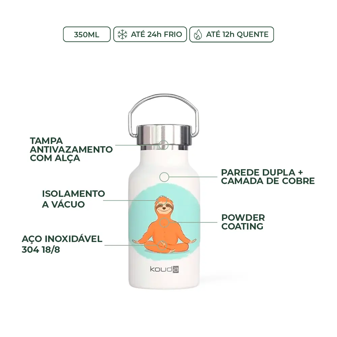 Garrafa Térmica Kouda Sloth Yoga Martial - 350ml - Branco