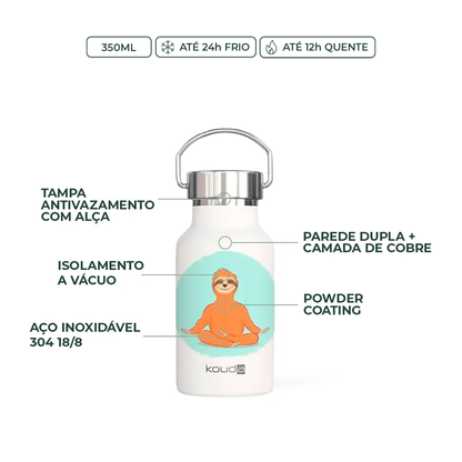 Garrafa Térmica Kouda Sloth Yoga Martial - 350ml - Branco