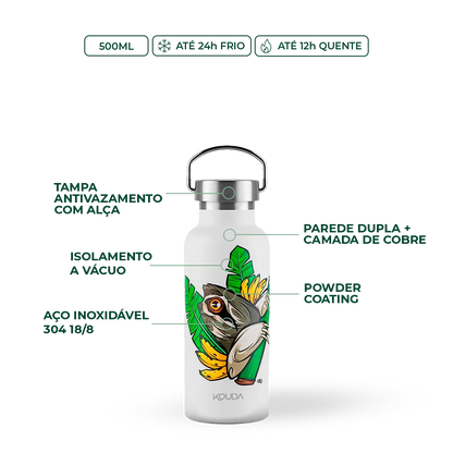 Garrafa Térmica Martial - Bicho Preguiça - F. Garu - 500ml - Branco