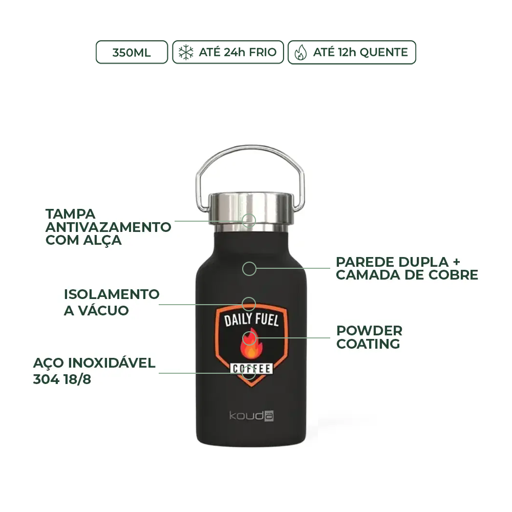Garrafa Térmica Kouda Daily Fuel Martial - 350ml - Preto