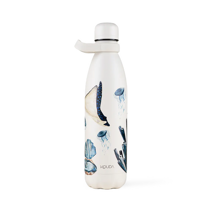 Garrafa Kouda Grey 750ml - Fauna e Flora Marinha - Clara Calmon - Branco