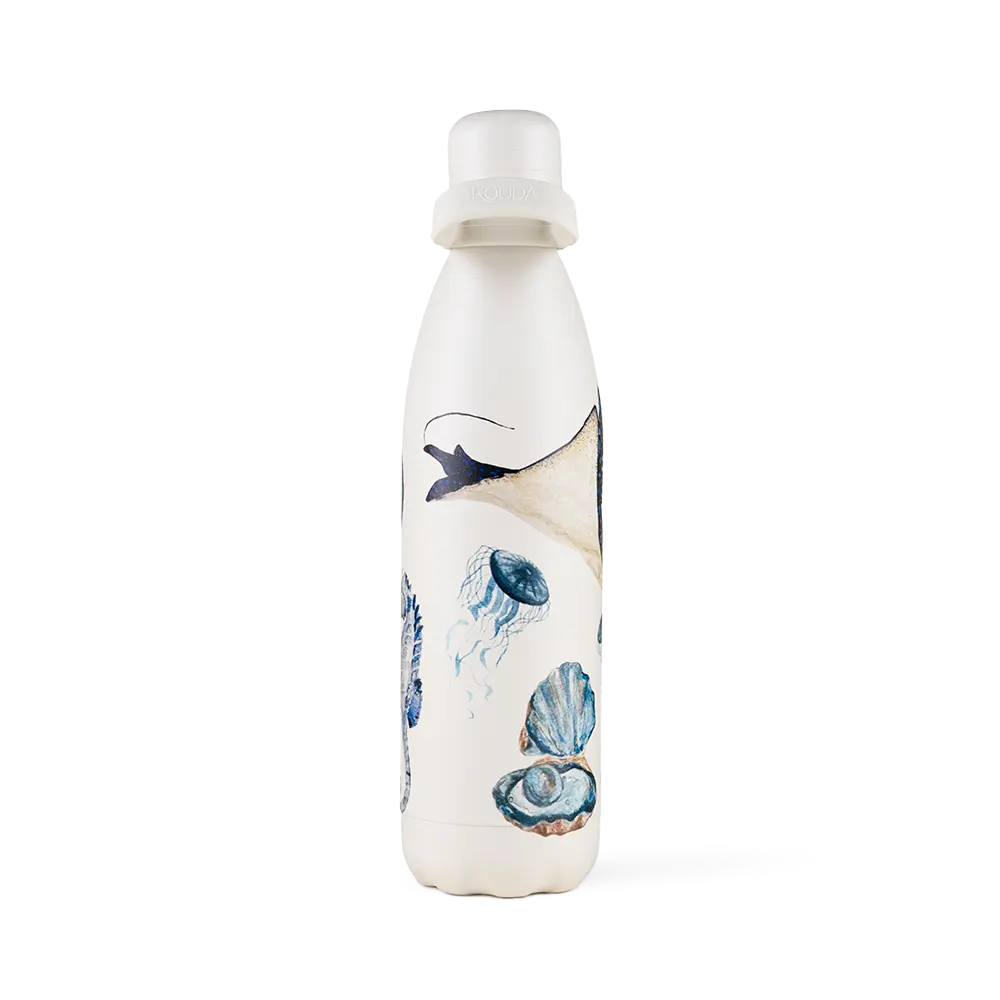 Garrafa Kouda Grey 750ml - Fauna e Flora Marinha - Clara Calmon - Branco