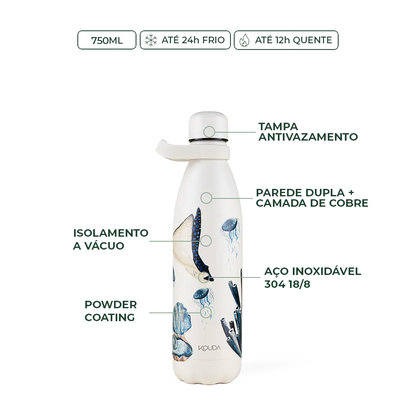 Garrafa Kouda Grey 750ml - Fauna e Flora Marinha - Clara Calmon - Branco