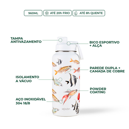 Garrafa Kouda Ladakh 960ml - Peixes - Clara Calmon - Branco
