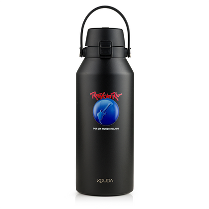 Garrafa Térmica Kouda Vega - 1 Litro - Rock in Rio - Globo - Preto