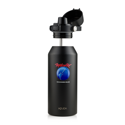 Garrafa Térmica Kouda Vega - 1 Litro - Rock in Rio - Globo - Preto
