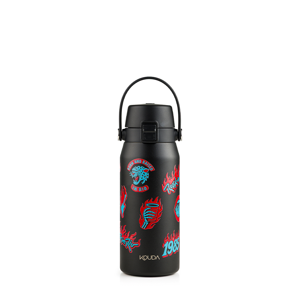 Garrafa Térmica Kouda Vega - 500ml - Rock in Rio - On Fire - Preto
