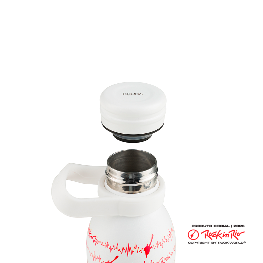 Garrafa Térmica Kouda Krios - 600ml - Rock in Rio - Sintonia  - Branco