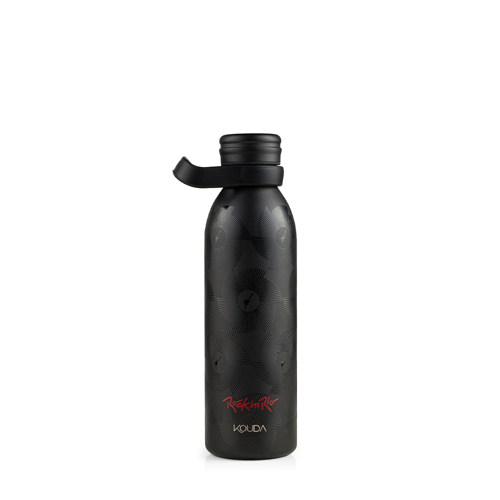 Garrafa Térmica Kouda Krios - 600ml - Rock in Rio - Fractal - Preto