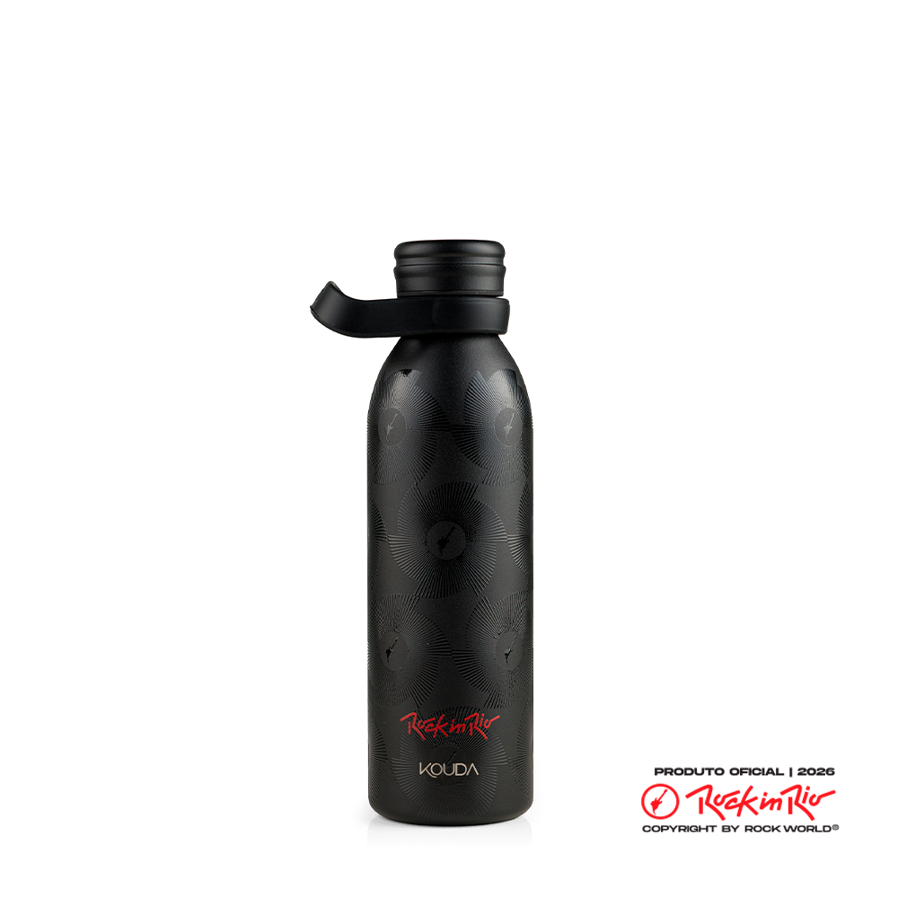 Garrafa Térmica Kouda Krios - 600ml - Rock in Rio - Fractal - Preto