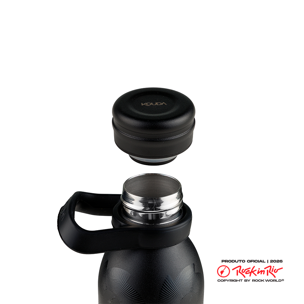 Garrafa Térmica Kouda Krios - 600ml - Rock in Rio - Fractal - Preto