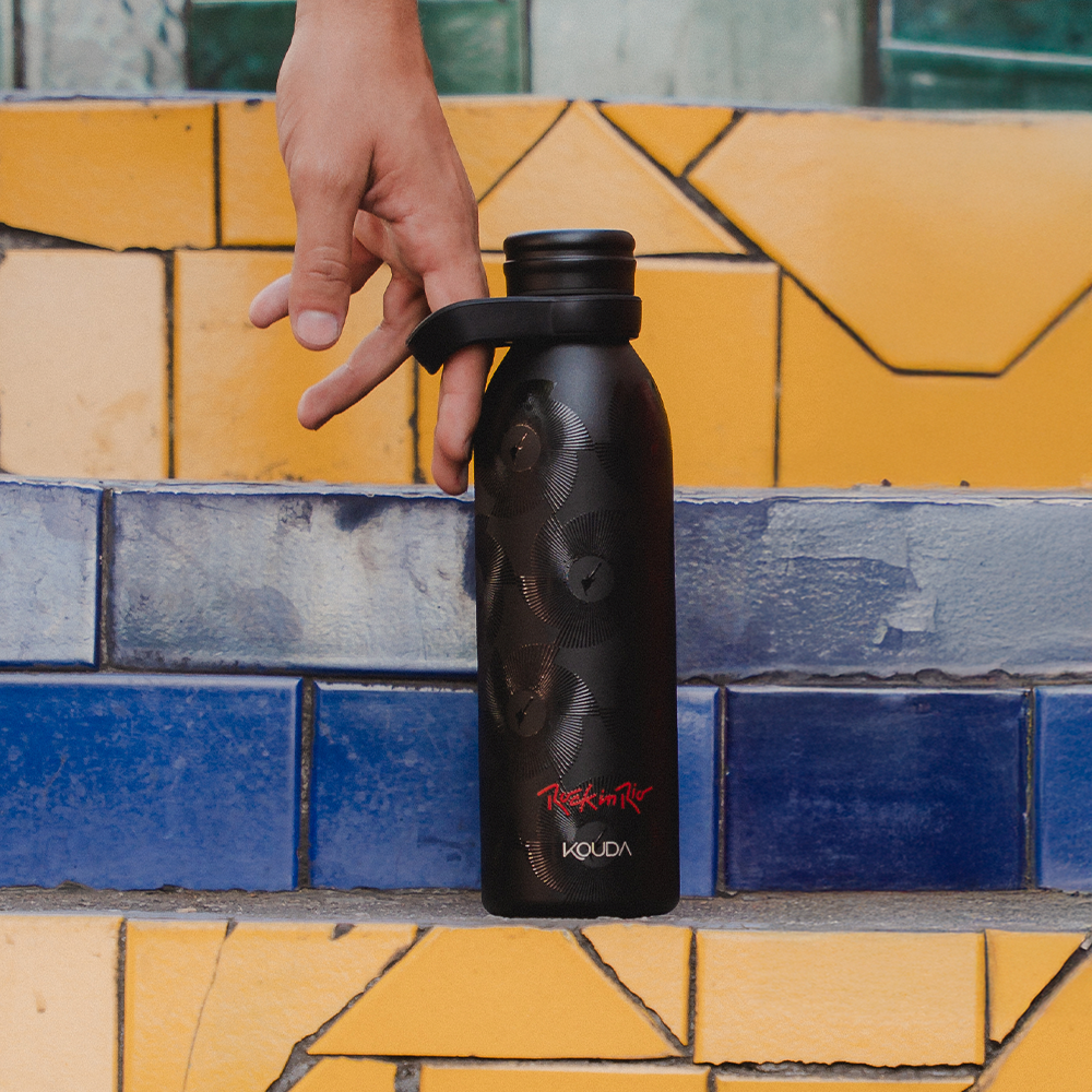 Garrafa Térmica Kouda Krios - 600ml - Rock in Rio - Fractal - Preto
