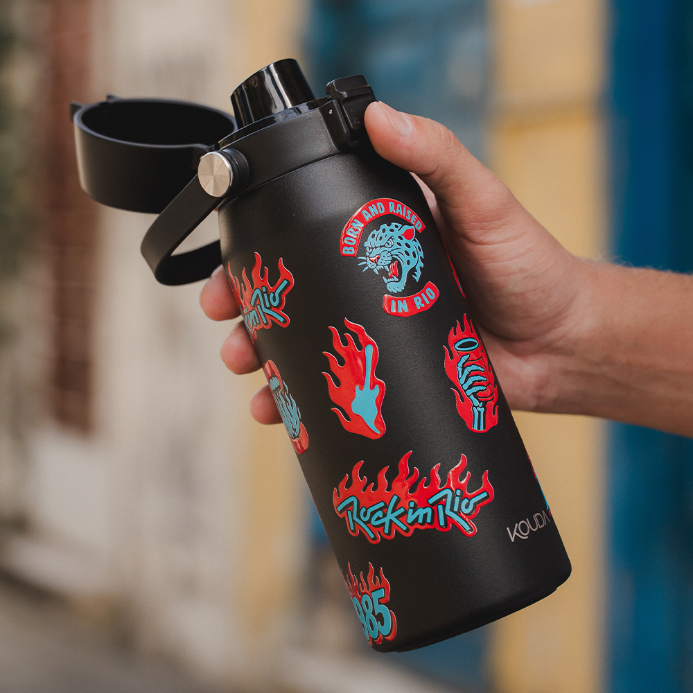 Garrafa Térmica Kouda Vega - 500ml - Rock in Rio - On Fire - Preto