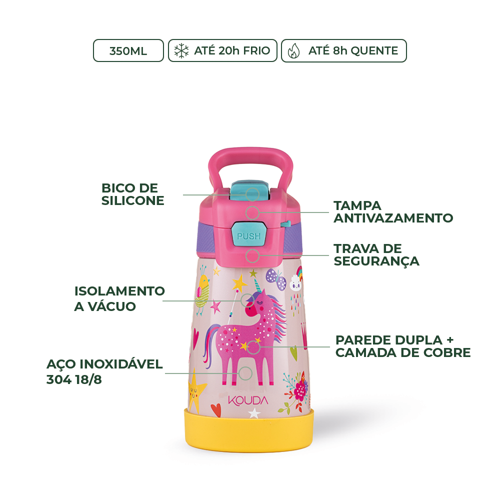 Garrafa Térmica Kouda Oka Kids – 350ml - Unicórnio