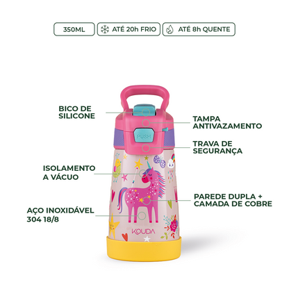 Garrafa Térmica Kouda Oka Kids – 350ml - Unicórnio
