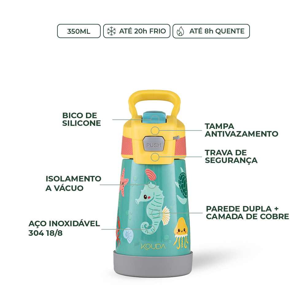 Garrafa Térmica Kouda Oka Kids – 350ml - Fundo do Mar