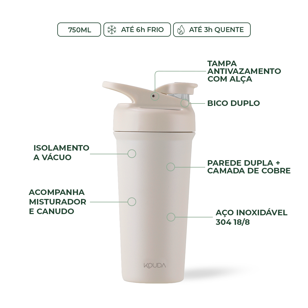 Coqueteleira Shaker Térmica Kouda Fox - 750ml - Off White